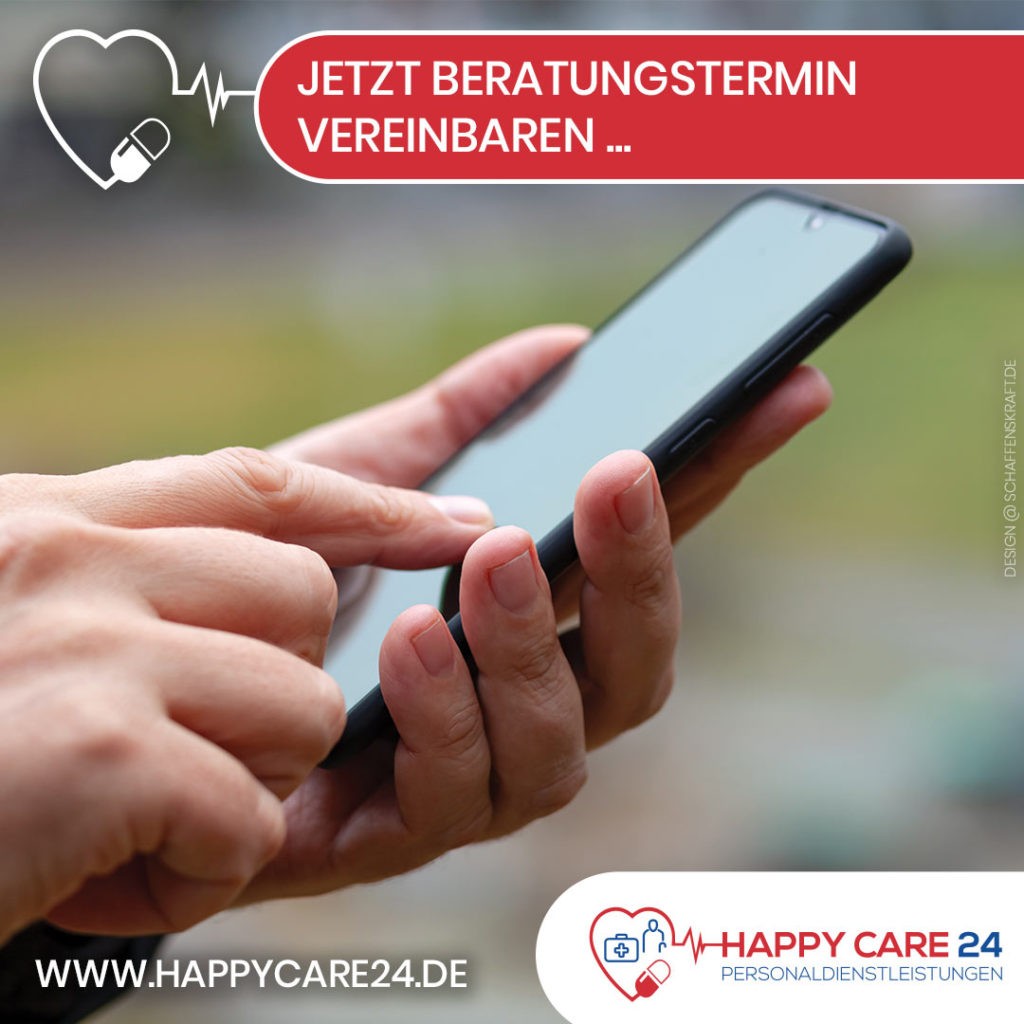 Smartphone-Beratungstermin bei Happy Care 24 buchen.